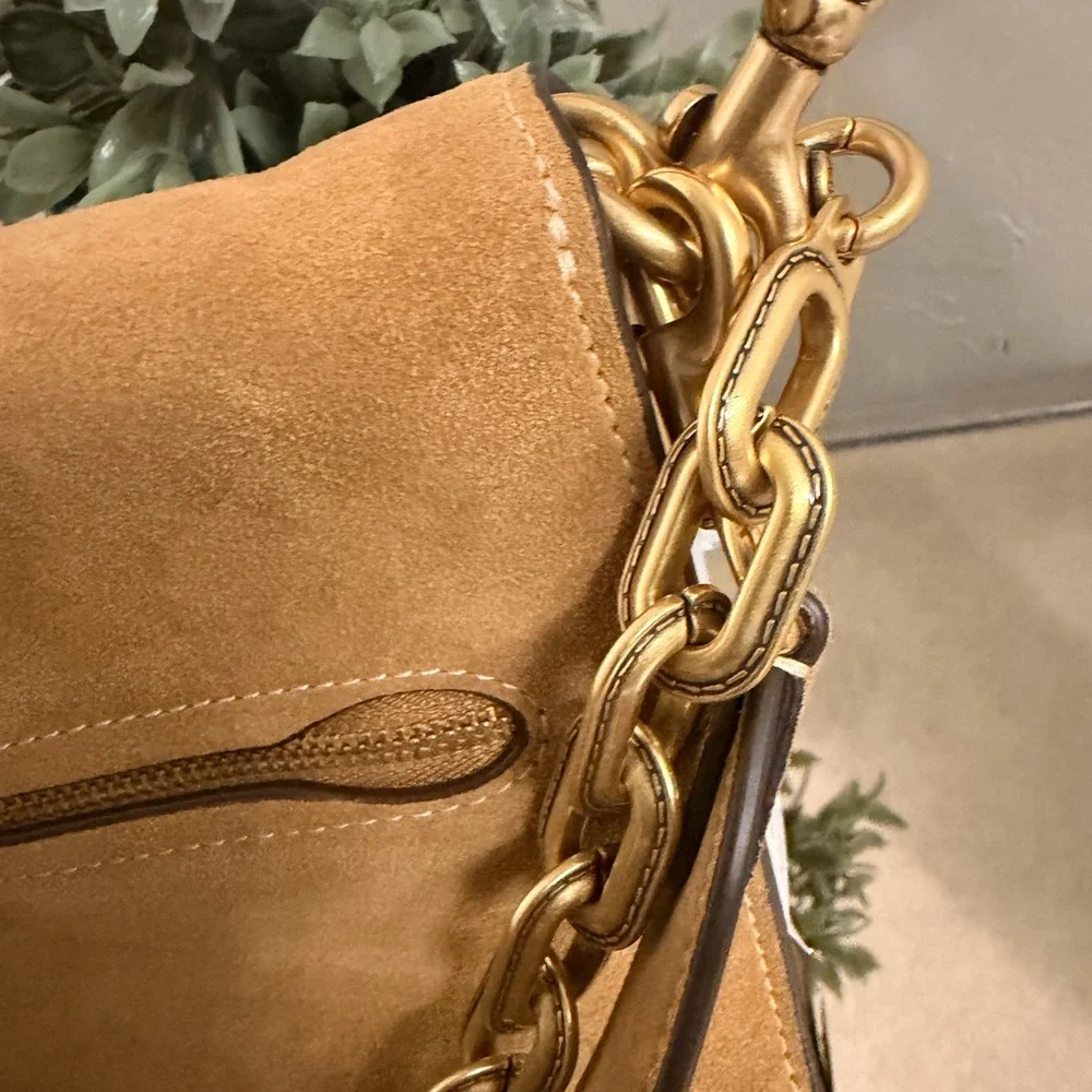 COACH Suede Chain Tabby Shoulder Bag in Sand - Picture 3 of 9